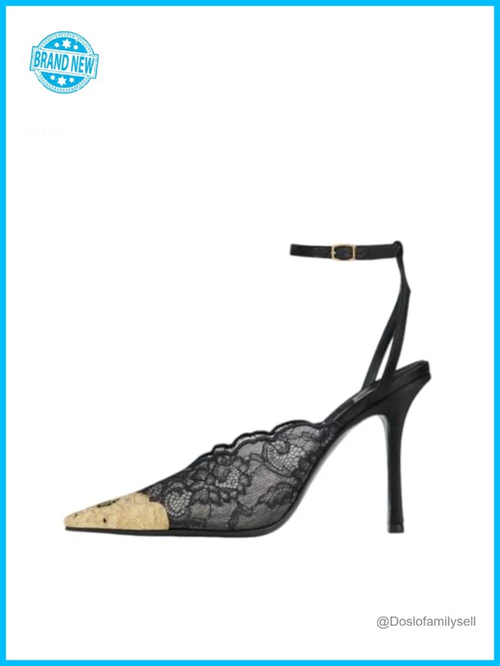 Mesh Floral Embroidered Slingback Heels with Metal Toe Studded Pointed Toe